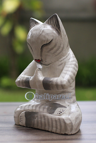 Wooden Cat With Painted, Handmade From Albesia Wood