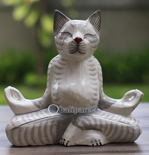 Wooden Cat With Painted, Handmade From Albesia Wood