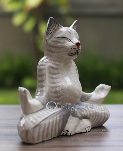 Wooden Cat With Painted, Handmade From Albesia Wood