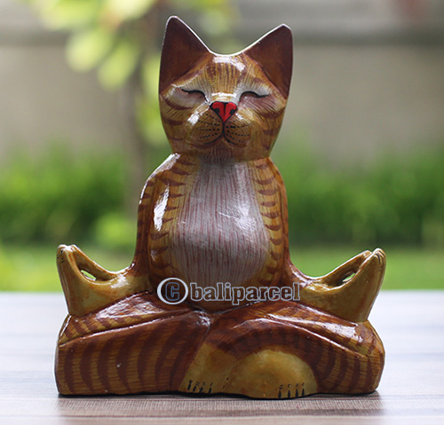 Wooden Cat With Painted, Handmade From Albesia Wood