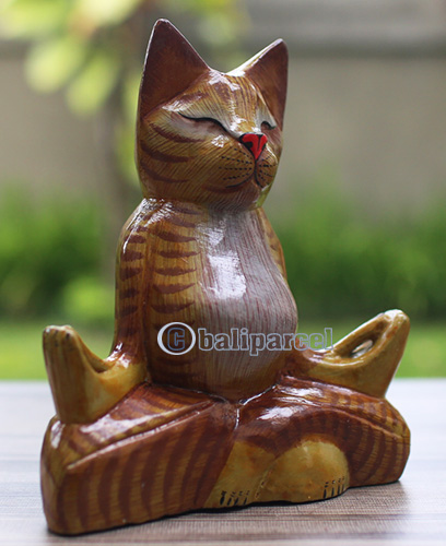Wooden Cat With Painted, Handmade From Albesia Wood