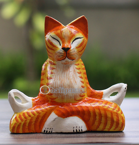Wooden Cat With Painted, Handmade From Albesia Wood