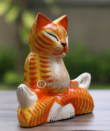 Wooden Cat With Painted, Handmade From Albesia Wood