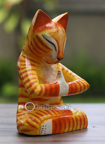 Wooden Cat With Painted, Handmade From Albesia Wood