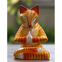 Wooden Cat With Painted, Handmade From Albesia Wood