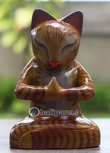 Wooden Cat With Painted, Handmade From Albesia Wood