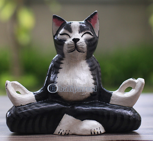Wooden Cat With Painted, Handmade From Albesia Wood