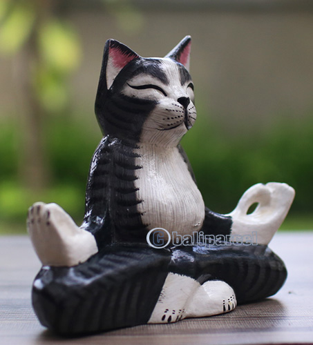 Wooden Cat With Painted, Handmade From Albesia Wood