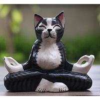 Wooden Cat With Painted, Handmade From Albesia Wood