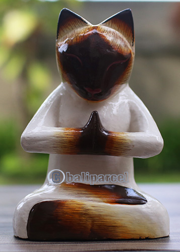 Wooden Cat With Painted, Handmade From Albesia Wood