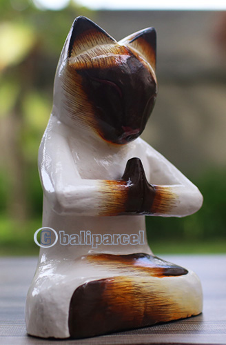 Wooden Cat With Painted, Handmade From Albesia Wood