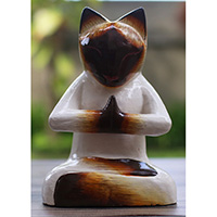 Wooden Cat With Painted, Handmade From Albesia Wood