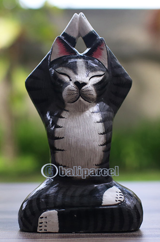 Wooden Cat With Painted, Handmade From Albesia Wood