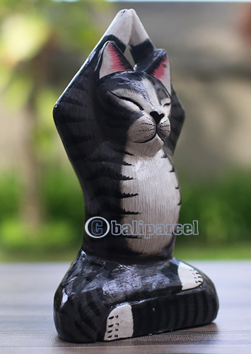 Wooden Cat With Painted, Handmade From Albesia Wood