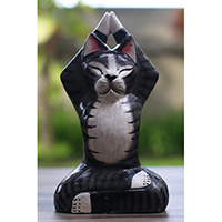 Wooden Cat With Painted, Handmade From Albesia Wood