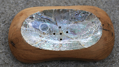 Wooden Soap Dish With Shell, Hand Carved From Teak Wood