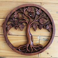 Wooden Wallhanging, Handmade From Suar Wood With Brown Polished
