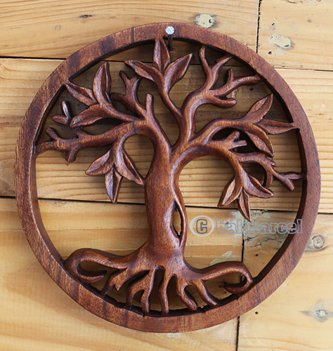 Wooden Wallhanging, Handmade From Suar Wood With Brown Polished