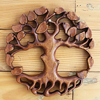 Wooden Wallhanging, Handmade From Suar Wood With Brown Polished