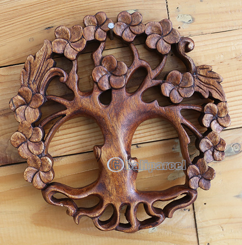 Wooden Wallhanging Flower, Handmade From Suar Wood With Brown Polished
