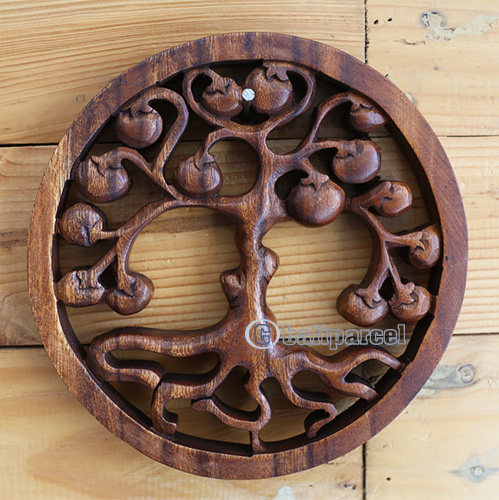 Wooden Wallhanging, Handmade From Suar Wood With Brown Polished