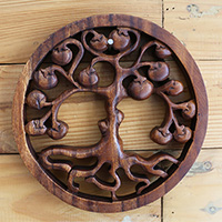 Wooden Wallhanging, Handmade From Suar Wood With Brown Polished