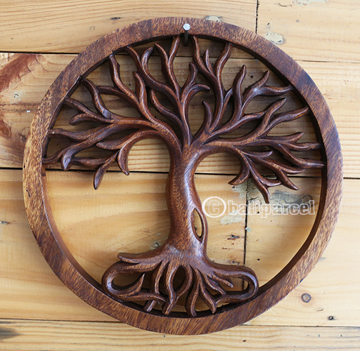 Wooden Wallhanging, Handmade From Suar Wood With Brown Polished
