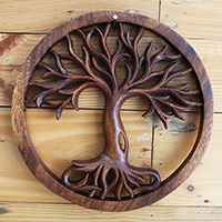 Wooden Wallhanging, Handmade From Suar Wood With Brown Polished