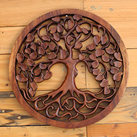 Wooden Wallhanging, Handmade From Suar Wood With Brown Polished