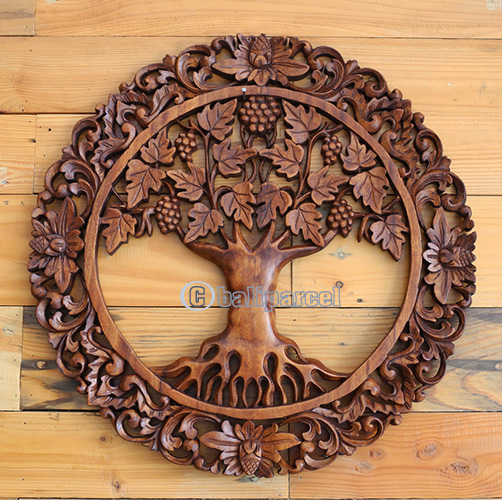 Wooden Wallhanging, Handmade From Suar Wood With Brown Polished