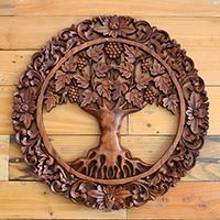 Wooden Wallhanging, Handmade From Suar Wood With Brown Polished