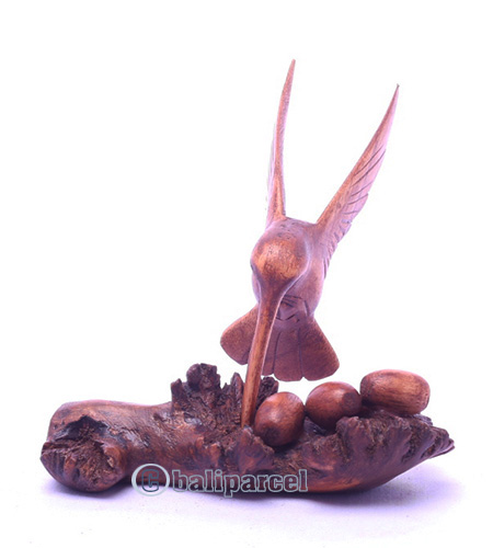 Wooden Bird With Eggs Parasite Wood