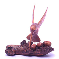 Wooden Bird With Eggs Parasite Wood