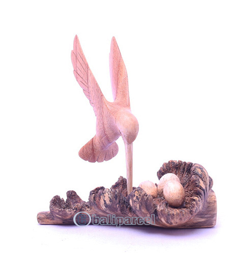 Wooden Bird With Eggs Parasite Wood