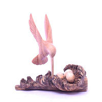 Wooden Bird With Eggs Parasite Wood