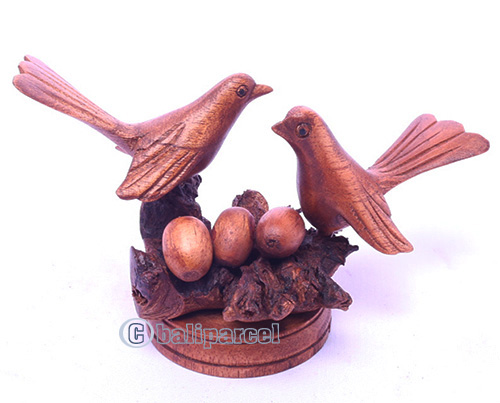 Wooden 2 Bird With Eggs Parasite Wood