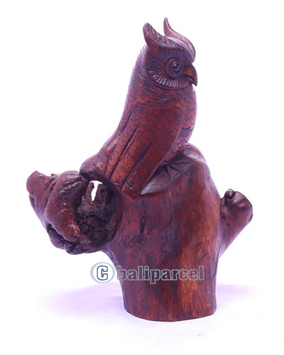 Wooden Owl With Parasite, Handmade From Suar Wood