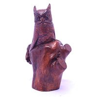 Wooden Owl With Parasite, Handmade From Suar Wood