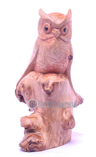 Wooden Owl With Parasite, Handmade From Suar Wood