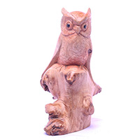 Wooden Owl With Parasite, Handmade From Suar Wood