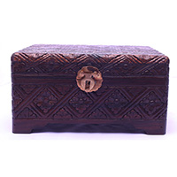 Wooden Box, Hand Carved From Sono Wood, With Bali Flower Carving