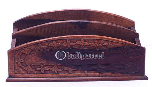 Wooden Tissue Holder, Hand Carved From Sono Wood, With Bali Flower Carving
