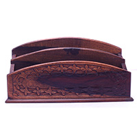 Wooden Tissue Holder, Hand Carved From Sono Wood, With Bali Flower Carving