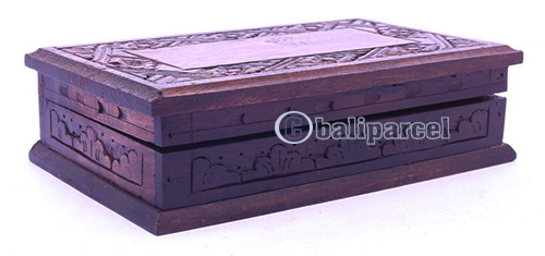 Wooden Box Set Of 3, Hand Carved From Sono Wood, With Bali Flower Carving