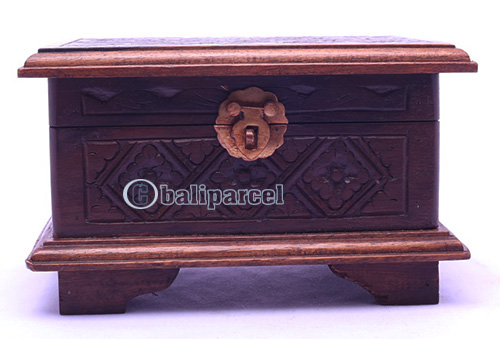 Wooden Box, Hand Carved From Sono Wood, With Bali Flower Carving