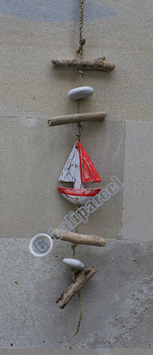 Wooden Wallhanging, Hanmade From Albesia Wood With Stone