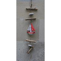 Wooden Wallhanging, Hanmade From Albesia Wood With Stone