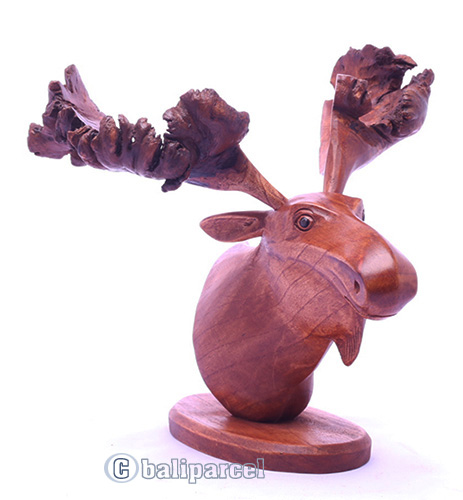 Wooden Deer Head, Handmade From Suar Wood