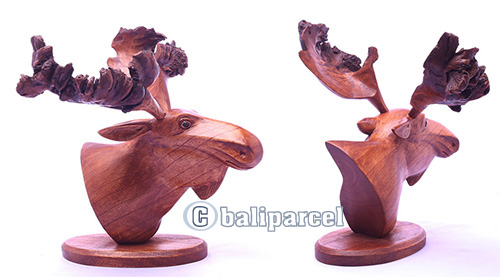 Wooden Deer Head, Handmade From Suar Wood