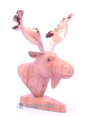 Wooden Deer Head, Handmade From Suar Wood